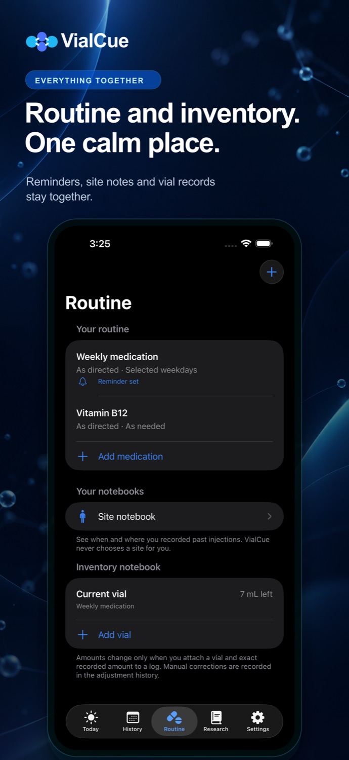 VialCue routines and inventory screens