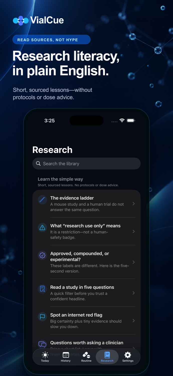 VialCue research literacy lesson screen